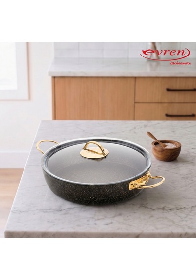 20 Cm Goldstone Ezme Seri Granit Basık Tencere, Non-stick Pilav Karnıyarık Tenceresi 1,7 Lt Çelik Kulp