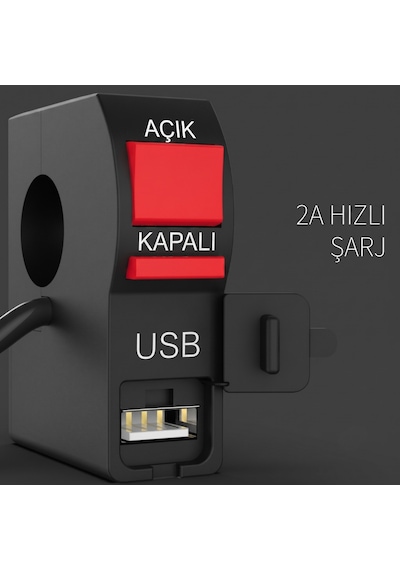Motosiklet & Scooter Çift Fonksiyonlu Açma/kapama Anahtarı + 5v 2a Hızlı Usb Şarj Soketi