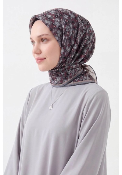 Silk Home Mini Floral Desen Soft Pamuk Eşarp Füme