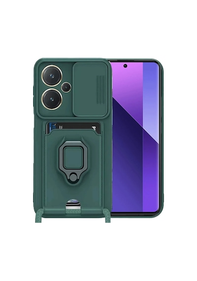 Xiaomi Redmi Note 13 Pro Plus Kılıf Zuma Kartvizitli Yüzüklü Silikon - Yeşil 0.2M-Çok Renkli