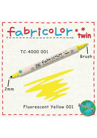 Zig Fabricolor Twin Çift Uçlu Kumaş Boyama Kalemi Fluorescent Yellow