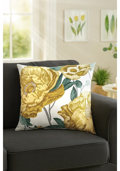 Duck Çiçekli Kırlent Kılıfı Sarı Yeşil 40x40 Sarı-Yeşil
