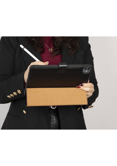 Bloomcase Trigon Obsidian Black Apple Uyumlu iPad Pro 11" 2024 Hakiki Deri Kılıf Kapaklı Kılıf