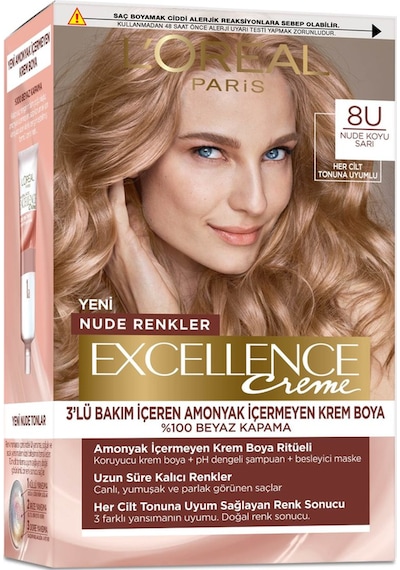L'Oréal Paris L'Oréal Paris Excellence Creme Nude Renkler Saç Boyası – 8U Nude Koyu Sarı 8U Nude Koyu Sarı
