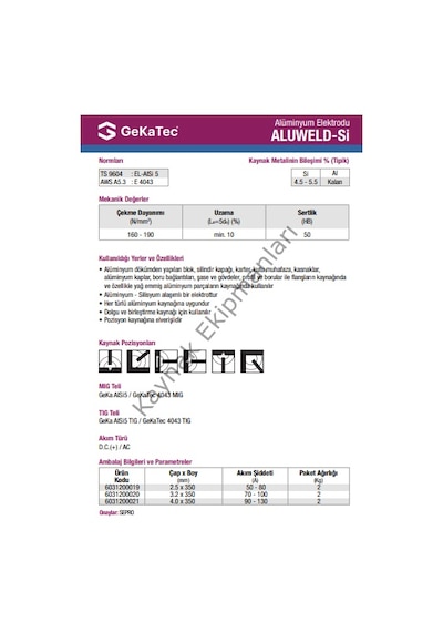 Aluweld Sı Alüminyum Elektrod 3,20x350 Mm - 1 Paket 2 Kg