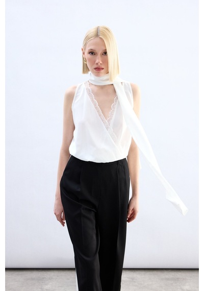 Sateen Dantel Detaylı Bodysuit Bluz - Ekru-136766 Ekru Sateen Dantel Detaylı Bodysuit Bluz - Ekru-136766 Ekru