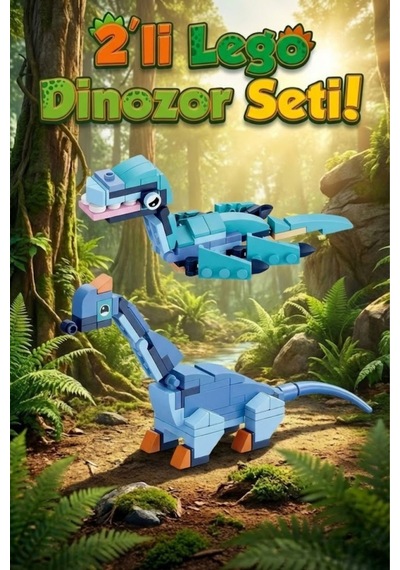 2'li Dinozor Lego Uyumlu Blok Seti - Mosasaurus & Brontosaurus Eğitici Yapboz Oyuncak 135 Parça