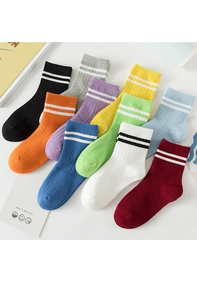 Bgk 10 Çift Çocuk Çember Desenli Soket Çorap -0360-çok Renkli-çocuk Klasik Renkli