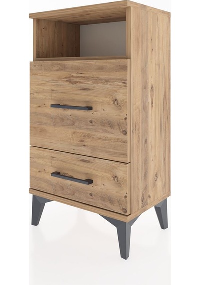 Arges Komodin Tek Raflı 2 Çekmeceli 44x30x80 Çam-çam Atlas Çam