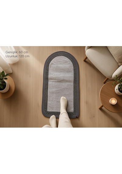 Nakkaş Home Peluşlu Jüt Gri Seccade 60x120 Yumuşak Dokulu Kaydırmaz Taban