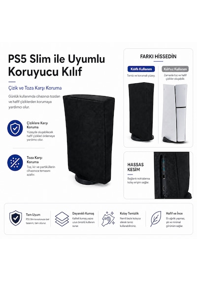 Microcase Ps5 Slim İçin Su Toz Kir Çizik Koruma Kılıfı Al5644 Siyah