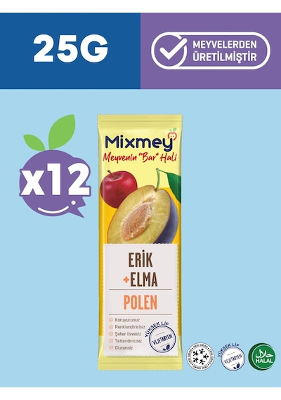 Mixmey Bee Polen Erik Meyve Barı 12 Adet | Atıştırmalıklar – Glutensiz, Koruyucusuz 25 gr X 12 Adet Mixmey Bee Polen Erik Meyve Barı 12 Adet | Atıştırmalıklar – Glutensiz, Koruyucusuz 25 gr X 12 Adet