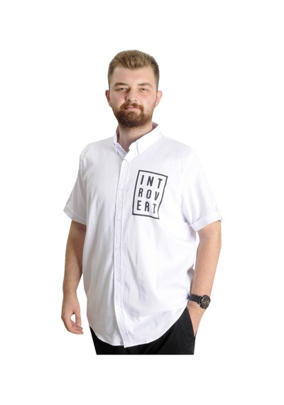 Mode Xl Erkek Büyük Beden Gabardin Gömlek Introvert 23304 Beyaz 001