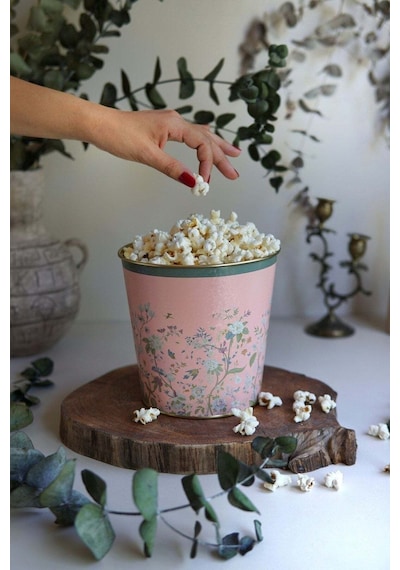 Flora Desenli Mısır Kovası, Popcorn Kovası, 17,5 X 17 Cm, 2,6 Lt
