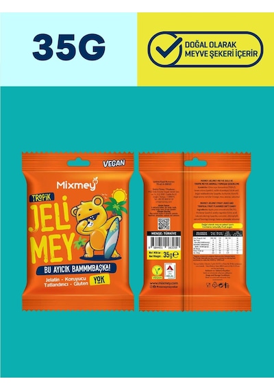 Jelimey Tropik Jelatinsiz Vegan Tropik Lezzet Gummy Bear Ayıcık 6 x 35 G