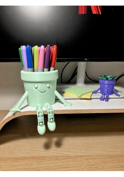 3d Baskı Hareketli Gülen Kalemlik - Eklemli Masaüstü Organizer - Mint Diğer