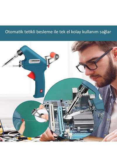 Valkyrie 5 Parça Tetikli Otomatik Beslemeli Havya Lehim Tabancası Seti - 60w 480 C Yeni Nesil Seramik Isınma - Tek El Kullanım