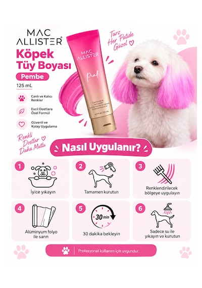 Mac Allister Kedi Köpek Tüy Boyası Pembe Renkli 125 Ml