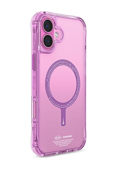 Apple iPhone 16 Plus Uyumlu Kılıf Magsafe Şarj Özellikli Şeffaf Airbag Tasarımlı Skinarma Saido Pembe