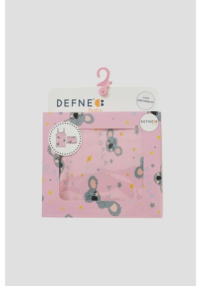 Defne Baby Kız Çocuk Premium Pamuklu Koala Desenli Penye Atlet & Boxer Takımı Renkli