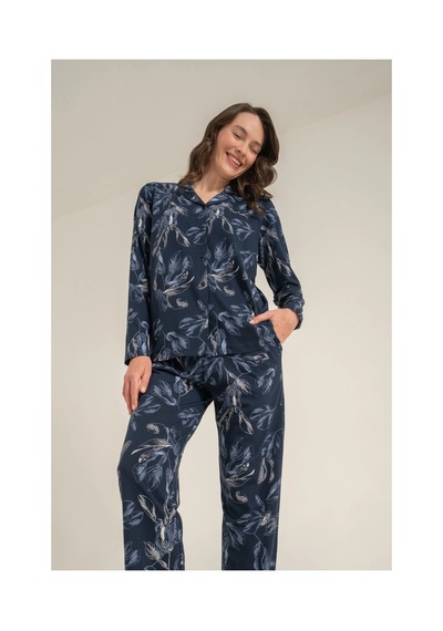 Angbutik Pierre Cardin 9259-s Kadın Uzun Kol Gömlek Pijama Takımı lacivert