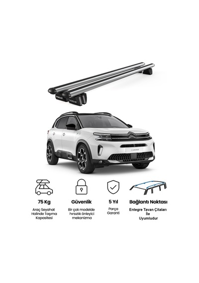 Pençe Citroen C5 Aircross Suv 2018 Ve Sonrası Uyumlu Gri Ara Atkı Port Bagaj Tavan Barı