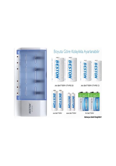 Beston Bst-c821bw Aa-aaa-c-d-9v-sc Universal Pil Şarj Cihazı Tüm Boylar İçin Kullanılabilir