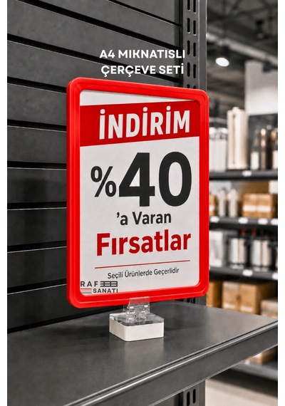 A4 Güçlü Mıknatıs Tutuculu Fiyatlık Etiketlik Dikey Yatay Ve Bilgilendirme Çerçevesi Kırmızı