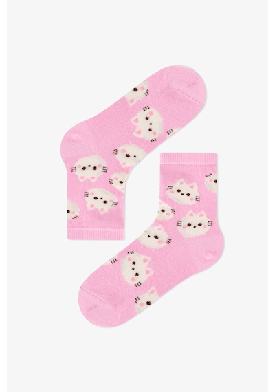 Penti Kız Çocuk Pembe Fluffy Cat Kedi Desenli Pamuklu 4 Çift Soket Çorap