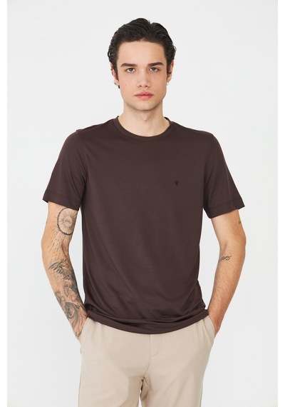 Kahverengi Bisiklet Yaka Basic Erkek T-shirt Kahve