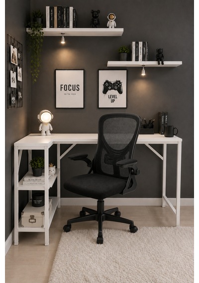 Beyaz L Masa, Kitaplıklı, Raflı, 120 Cm Çalışma Masası, Bilgisayar, Pc, Oyuncu, Gaming Masası Metal Ayaklı