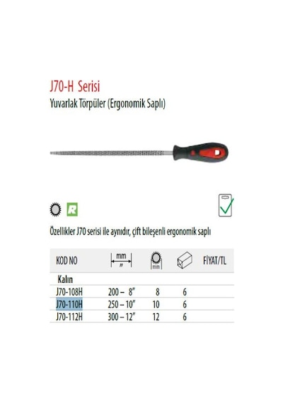 Ceta Form J70-110H Yuvarlak Kalın Törpü 10'' Ergonomik Saplı
