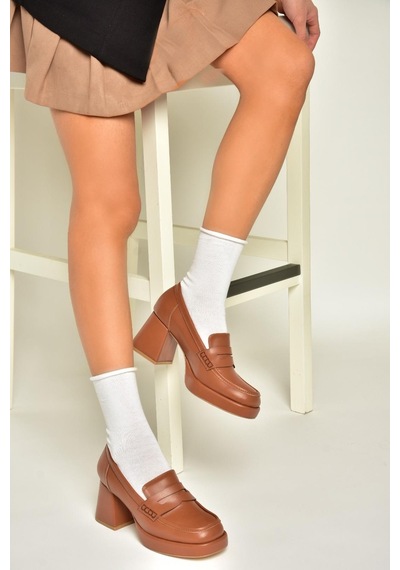 Fox Shoes T569013709 Taba Kalın Topuklu Kadın Ayakkabı Taba