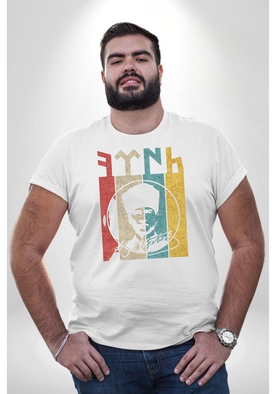 Angemiel Atatürk İmzalı Türk Logo Beyaz Büyük Beden Kadın Erkek Ünisex Basic Ön Baskılı Tişört Beyaz