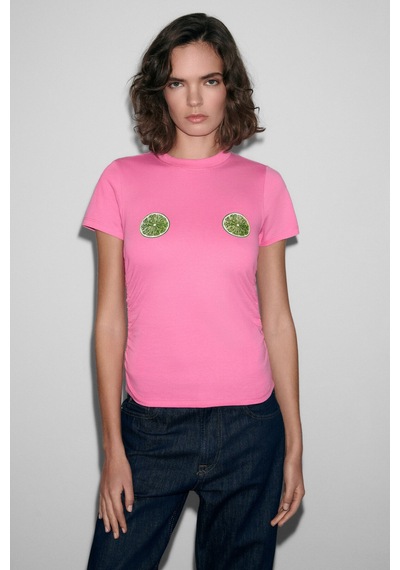 Grımelange Vunıka Kadın Yumuşak Kumaşlı Baskı Detaylı Slim Fit Pembe T-shirt Pembe Grımelange Vunıka Kadın Yumuşak Kumaşlı Baskı Detaylı Slim Fit Pembe T-shirt Pembe