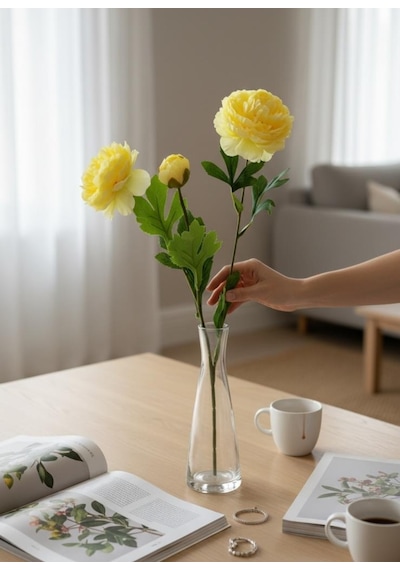 Yapay Çiçek Şakayık Çiçeği Krem Renk 2 Çiçek 1 Tomurcuk 50cm Krem