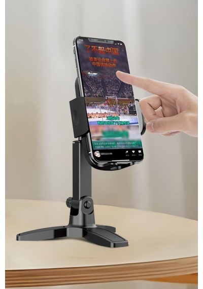 Masaüstü Telefon Standı 360 Derece Dönebilen Başlıklı Ayaklı Telefon Tripodu Siyah