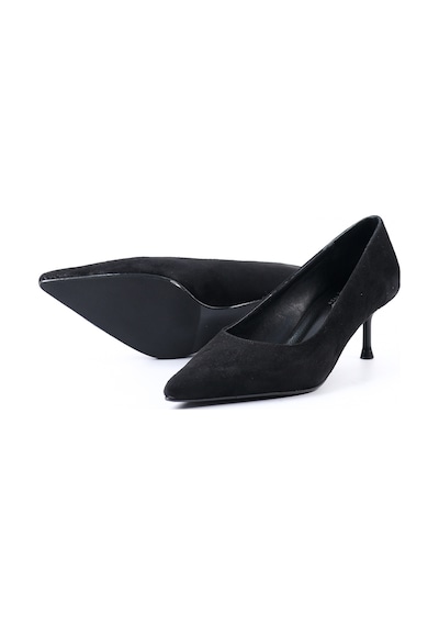 Tuna Hakiki Deri Siyah Süet Topuklu Kadın Ayakkabı, Stiletto - Z8583 Siyah Süet