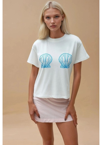 Hiccup Baskı Detaylı Regular Fit Bisiklet Yakalı %100 Pamuklu T-shirt Buz Mavi