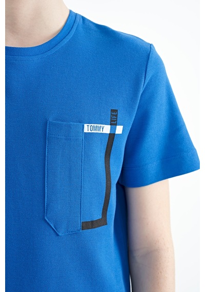Tommylife Tommy Life Saks Cep Detaylı O Yaka Standart Kalıp Erkek Çocuk T-shirt - 11120 Saks