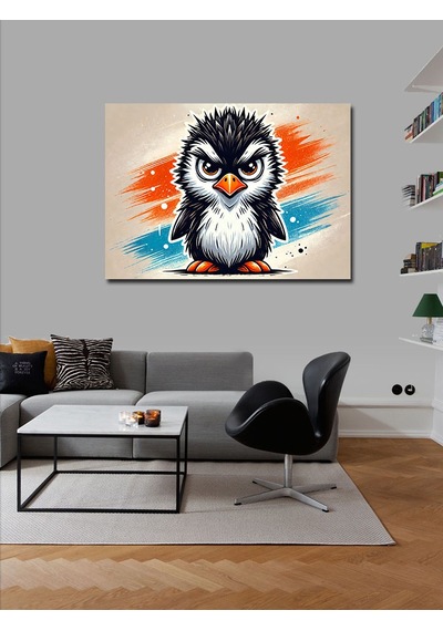 Kanvas Tablo Öfkeli Penguen Ve Neon Renkler