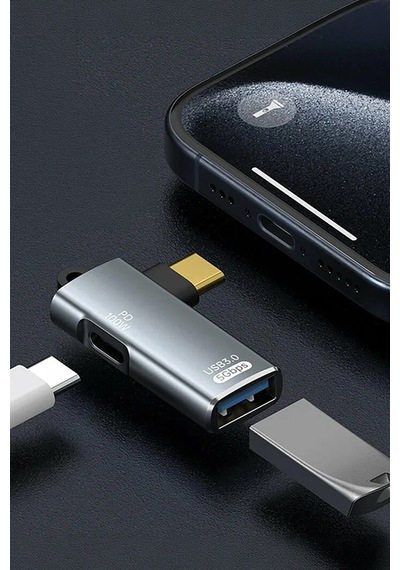 Thentech 100w Pd Sarj Girisli L Tipi Type C To Usb 3.0 Otg Adaptor Cevirici Telefon Tablet Laptop Donusturucu