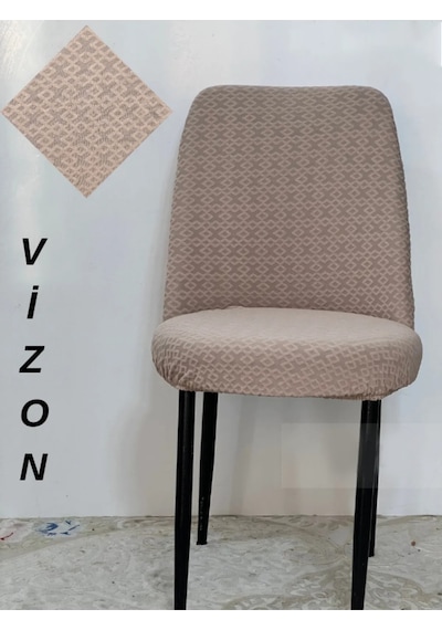 Zincir Desen Oval Sandalye Kılıfı, Sandalye Örtüsü 6 Adet Vizon Vizon