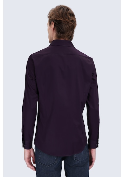 Hatemoğlu Kırmızı Slim Fit Açık İtalyan Yaka 100% Pamuk Uzun Kollu Spor Gömlek