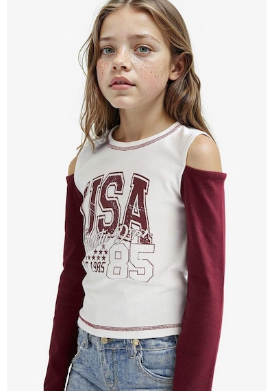 Defacto Kız Çocuk Okula Dönüş Slim Fit Dar Kesim Bisiklet Yaka Slogan Baskılı Ribana Uzun Kollu Tişört F7582a825auer105 Ekru