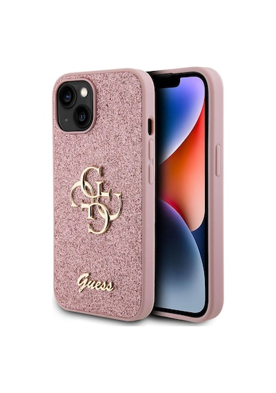 Apple Uyumlu iPhone 15 Kılıf Guess Lisanslı 4g Büyük Metal Logolu Glitter Kapak Siyah