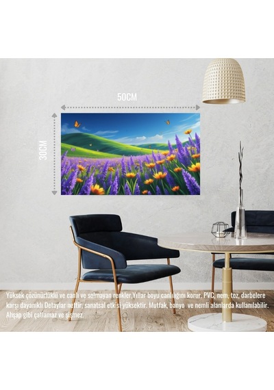 Kelebekler Yabani Çiçekler İçinde Bahar Havası 03 Çerçevesiz 50x30 Cm Pvc Tablo