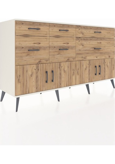 Kronos Konsol Tek Raflı 6 Çekmeceli 4 Kapaklı 176x59x99 Aytaşı-ça Aytaşı-çam