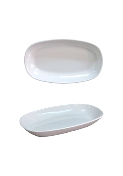 %100 Kırılmaz 4 Adet Melamin Oval Kayık Tabak 24x14 Cm - Beyaz Salata Meze Sos Tabağı Beyaz