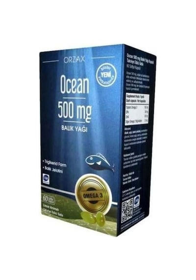 Ocean Omega-3 Balık Yağı 500 Mg 60 Kapsül Saf Balık Yağı İçeren Takviye Edici Gıda.
